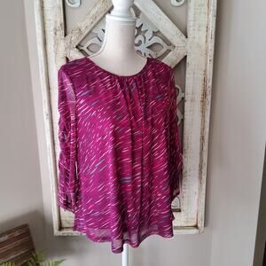 Zac & Rachel Purple Popover Ruched Tie Sleeve Blouse Top S Minimalist Casual